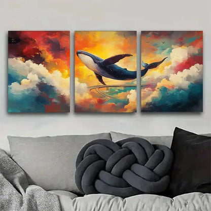 3pcs Majestic Whale Vivid Clouds Sky Perfect Wall Art Set Canvas Unframed - High Quality Print 100% Australian Made Wall Canvas