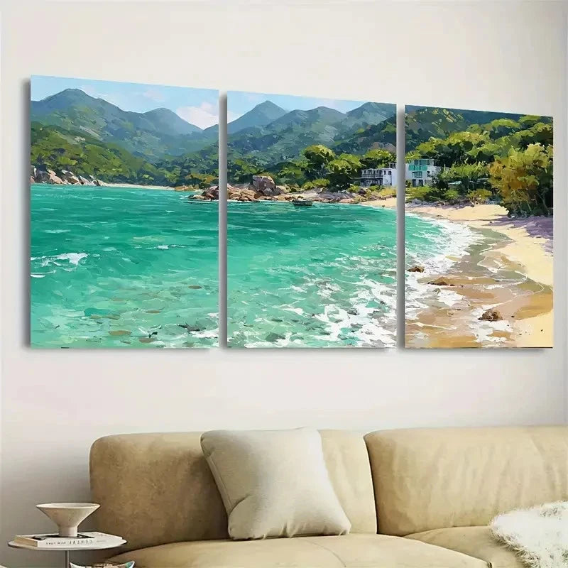 3pcs Bay Beach Vacation Wall Art Set Canvas Framed 60x90cm - High Quality Print 100% Australian Made Wall Canvas Ready to Hang - Bella Home Decor