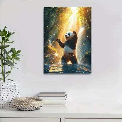 Vibrant Colors Scene of Panda Dancing Painting 40x60cm Metal Print Ready to Hang - Bella Home Decor