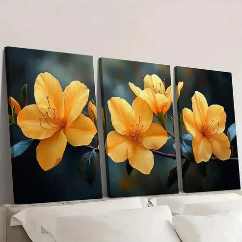 3pcs Yellow Azalea Floral Wall Decor YA Wall Art Canvas Unframed – High Quality Print 100% Australian Made Wall Canvas