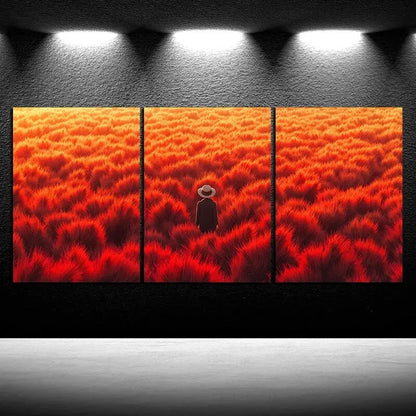 3pcs Abstract Red Field Figure Metal Print Ready to Hang Art - Bella Home Decor
