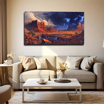 Rainstorm Waterfall Mountain Wall Art Canvas Office Home Room Framed 120x60cm