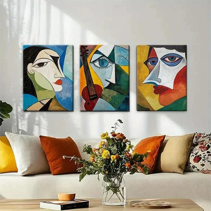 3pcs Vibrant Geometric Face Expressions Perfect Wall Art Canvas Unframed - High Quality Print 100% Australian Made Wall Canvas