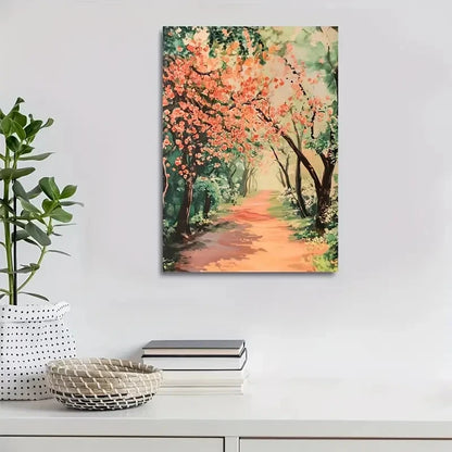 Beautiful Lush Peach Tree Forest Vibrant Painting 40x60cm Metal Print Ready to Hang - Bella Home Decor