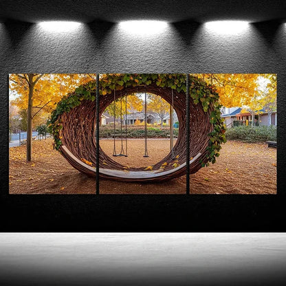 3pcs Swing in Fallen Green Leaves Metal Print Ready to Hang Art - Bella Home Decor