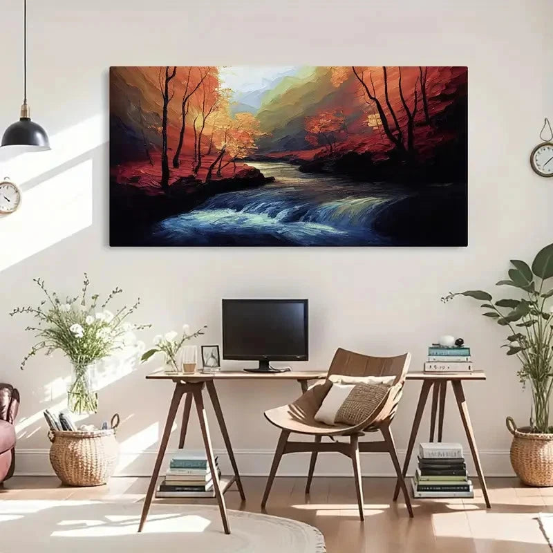 Vibrant River & Foliage Forest Wall Art Canvas Office Home Room Framed 120x60cm