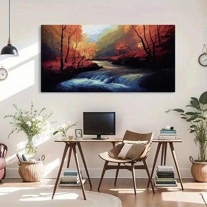 Vibrant River & Foliage Forest Wall Art Canvas Office Home Room Framed 120x60cm