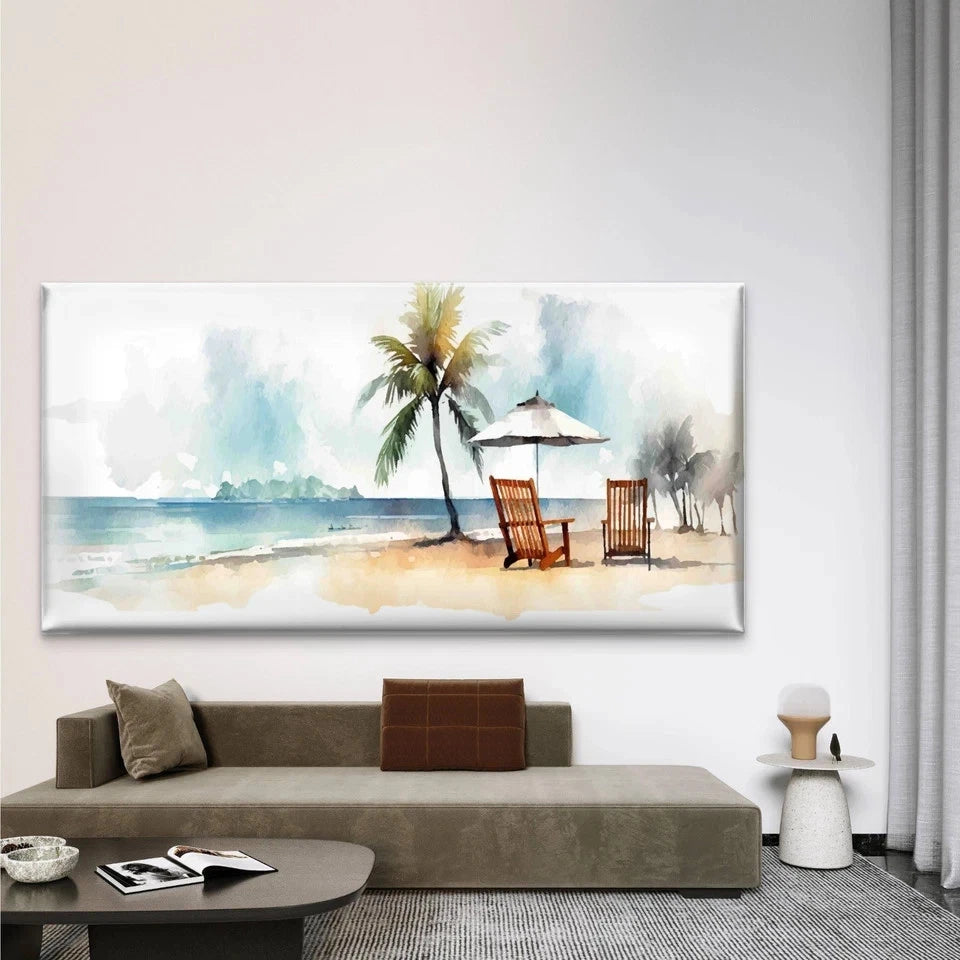 Abstract Watercolor Seascape Wall Art Canvas Office Home Room Framed 120x60cm