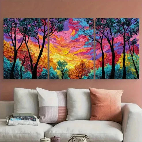 3pcs Abstract Colorful Tree Sunset Wall Art Canvas Unframed - High Quality Print 100% Australian Made Wall Canvas - Bella Home Decor