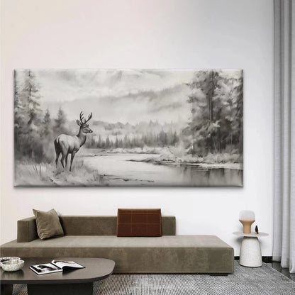 Deer in Winter Forest Wall Art Canvas Office Home Room Framed 120x60cm