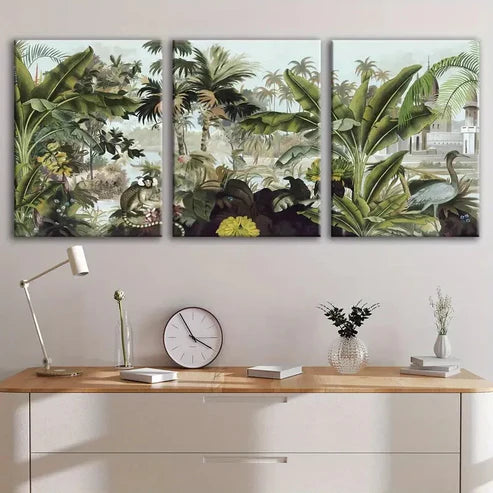 3pcs Tropical Forest & Wildlife Vibrant Flowers Wall Art Set Canvas Unframed - High Quality Print 100% Australian Made Wall Canvas