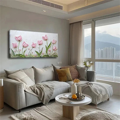 Vibrant Pink Tulips Décor Wall Wall Art Canvas Office Home Room Framed 120x60cm - Bella Home Decor