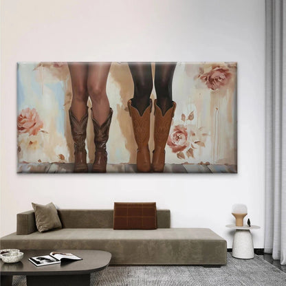 Cowgirl Boots & Western Floral Wall Art Canvas Office Home Room Framed 120x60cm