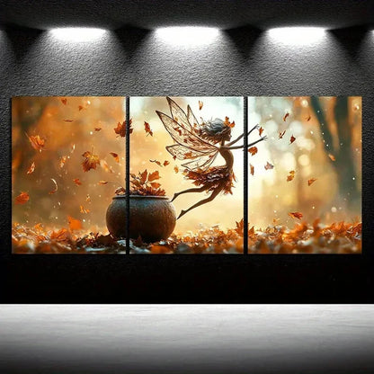 3pcs Brown Leaf Girl Dancing in the Forest Metal Print Ready to Hang Art