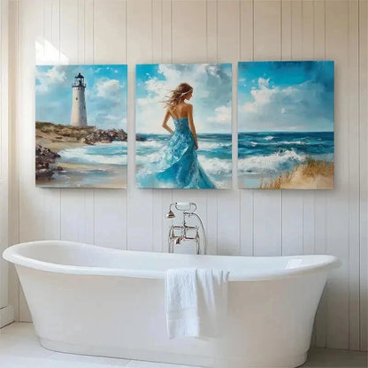 3pcs Coastal Serenity Lighthouse Ocean Perfect Wall Art Set Canvas Framed 60x90cm - High Quality Print 100% Australian Made Wall Canvas Ready to Hang