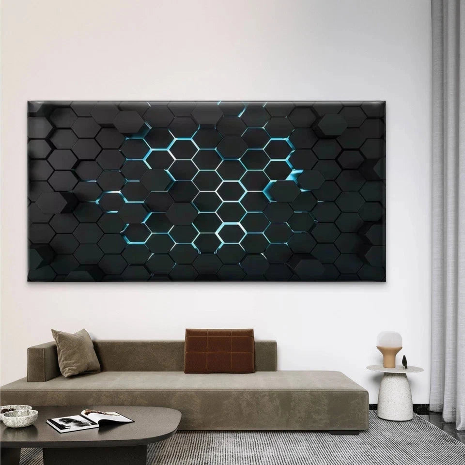 Modern & Hexagonal Geometric Wall Art Canvas Office Home Room Framed 120x60cm - Bella Home Decor