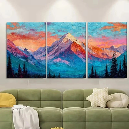 3pcs Colorful Mountain Oil Painting Wall Art Set Canvas Framed 50x70cm - High Quality Print 100% Australian Made Wall Canvas Ready to Hang - Bella Home Decor