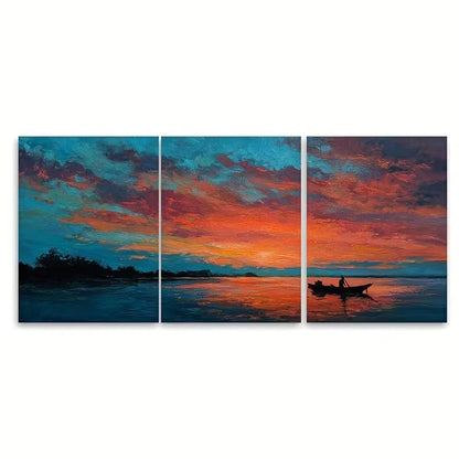 3pcs Vibrant Sky & Water Scene with Two Boats Wall Art Set Canvas Framed 40x60cm – High Quality Print 100% Australian Made Wall Canvas Ready to Hang