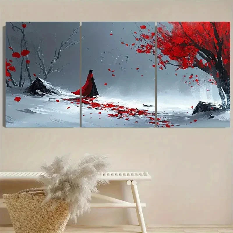 3pcs Rouge And Snow Wall Art Set Canvas Framed 50x70cm - High Quality Print 100% Australian Made Wall Canvas Ready to Hang