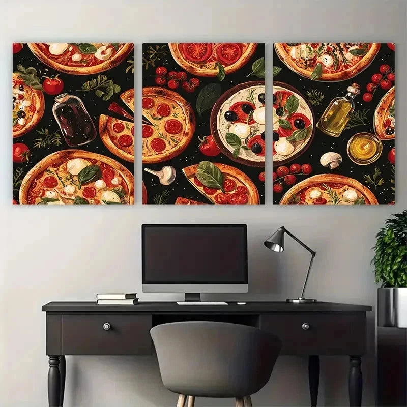 3pcs Italian Style Dinner Menu Perfect Wall Art Set Canvas Framed 50x70cm - High Quality Print 100% Australian Made Wall Canvas Ready to Hang