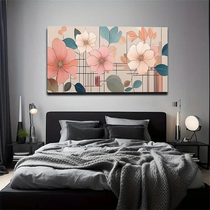 Pink & Peach Flowers Modern Wall Art Canvas Office Home Room Framed 120x60cm