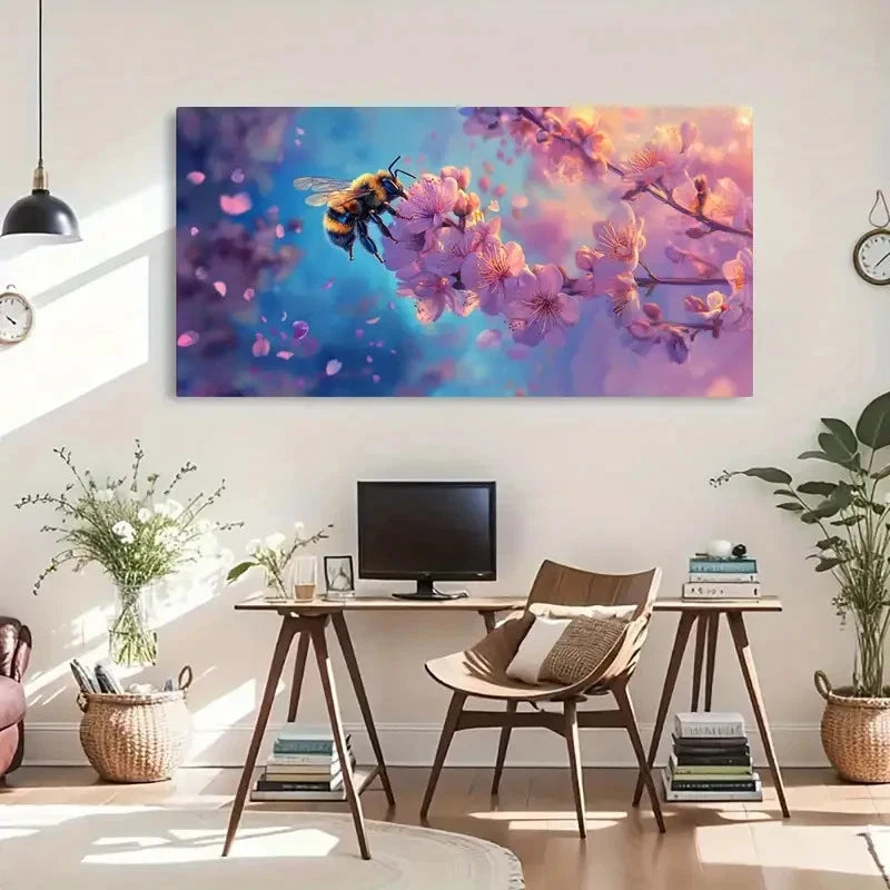 Pollination Blossom Bee Wall Art Canvas Office Home Room Framed 120x60cm