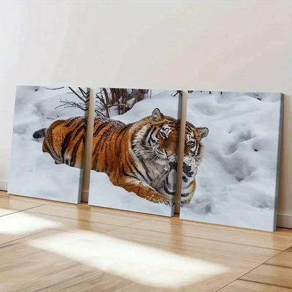 3pcs Snow Scene and Tiger Modern Decor Wall Art Set Canvas Framed 60x90cm - High Quality Print 100% Australian Made Wall Canvas Ready to Hang - Bella Home Decor