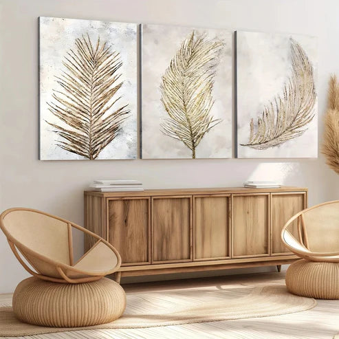 3pcs Classic Modern Vintage Leaf Brown Leaves Art Set Canvas Unframed - High Quality Print 100% Australian Made Wall Canvas - Bella Home Decor