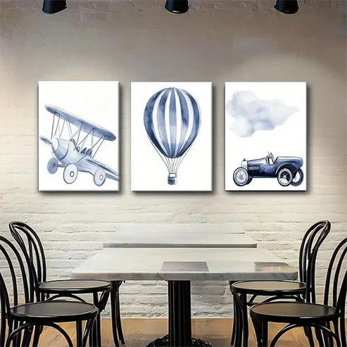 3pcs Vintage Transport Illustrations Perfect Wall Art Canvas Unframed - High Quality Print 100% Australian Made Wall Canvas