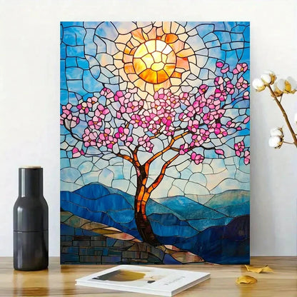 Cherry Blossom Tree with Pink Flowers Painting 40x60cm Metal Print Ready to Hang