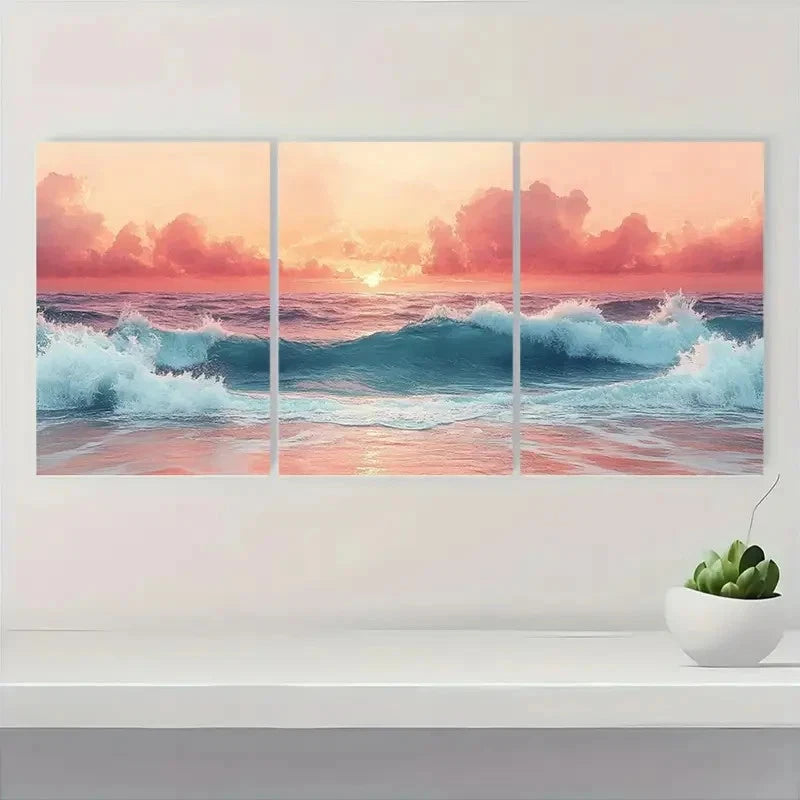3pcs Tranquil Ocean Sunset  gh  Wall Art Set Canvas Framed 60x90cm - High Quality Print 100% Australian Made Wall Canvas Ready to Hang - Bella Home Decor