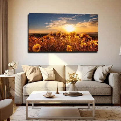 Vibrant Yellow Flowers Wall Art Canvas Office Home Room Framed 120x60cm