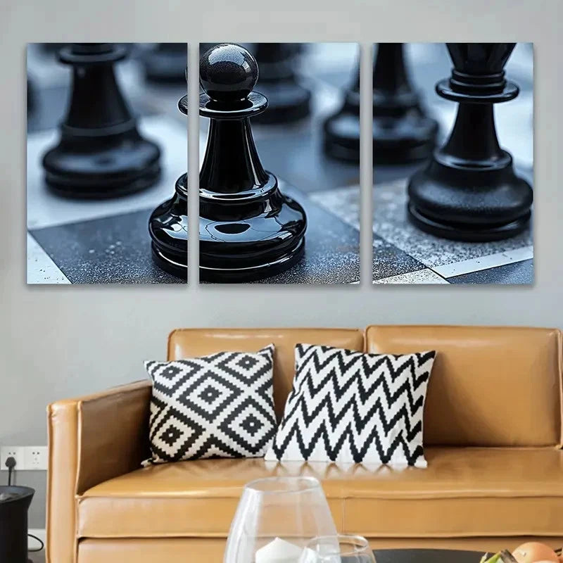 3pcs Close-Up Of Chess Board Wall Art Set Canvas Framed 40x60cm - High Quality Print 100% Australian Made Wall Canvas Ready to Hang - Bella Home Decor