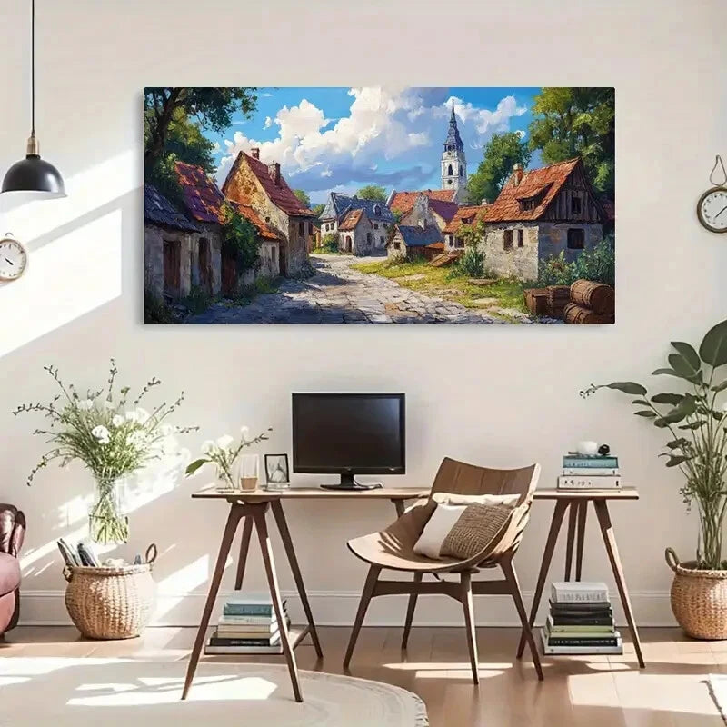 Houses Morning Light Sky Wall Art Canvas Office Home Room Framed 120x60cm - Bella Home Decor