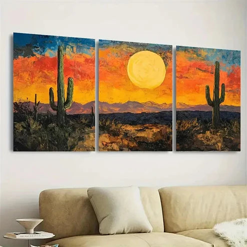 3pcs Western Sunset Desert Landscape Wall Art Set Canvas Unframed - High Quality Print 100% Australian Made Wall Canvas