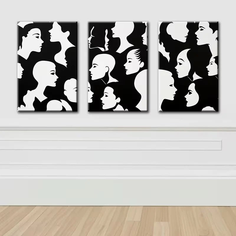 3pcs Luxurious Black and white face Wall Art Set Canvas Framed 50x70cm - High Quality Print 100% Australian Made Wall Canvas Ready to Hang