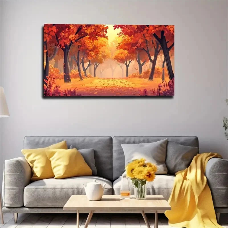 Autumn Woods Landscape Wall Art canvas office home room framed 120x60cm - Bella Home Decor