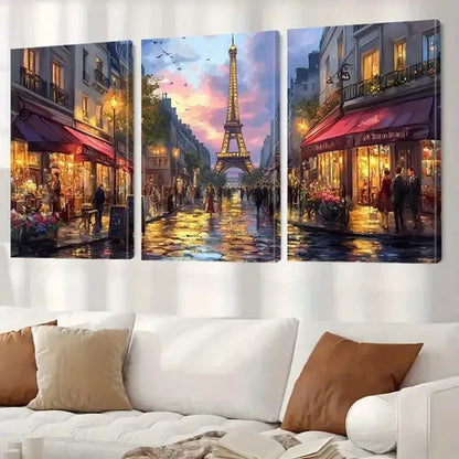 3pcs Decorative Sunset in Paris Street Wall Art Canvas Unframed - High Quality Print 100% Australian Made Wall Canvas