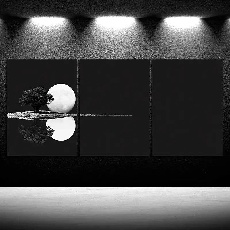 3pcs Black and White Reflection of Trees Metal Print Ready to Hang Art - Bella Home Decor