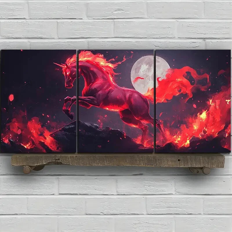 3pcs A Horse Jumping Under The Moonlight Metal Print Ready to Hang Art - Bella Home Decor