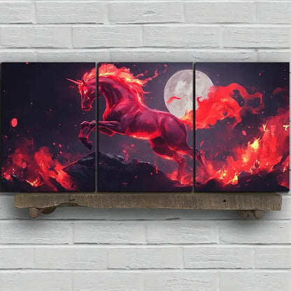 3pcs A Horse Jumping Under The Moonlight Metal Print Ready to Hang Art - Bella Home Decor