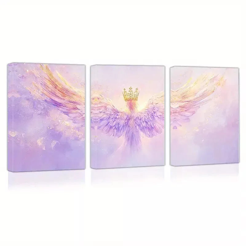 3pcs Elegant and Beautiful Angel with gold Clown Wall Art Set Canvas Framed 50x70cm - High Quality Print 100% Australian Made Wall Canvas Ready to Hang