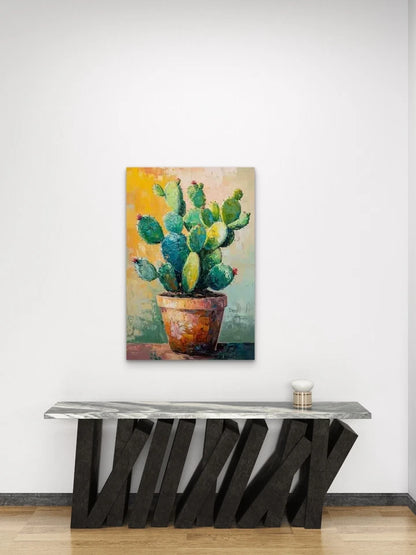 Vibrant Potted Cactus Metal Print Ready to Hang