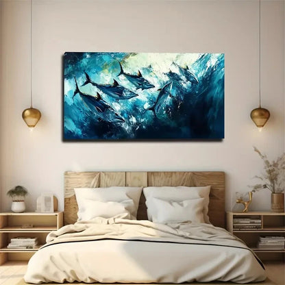 Fierce Fish Schools Interior Wall Art Canvas Office Home Room Framed 120x60cm
