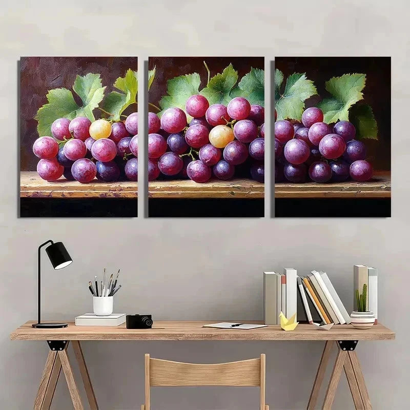 3pcs Bunch Of Grapes Décor Perfect Wall Art Set Canvas Framed 50x70cm - High Quality Print 100% Australian Made Wall Canvas Ready to Hang - Bella Home Decor