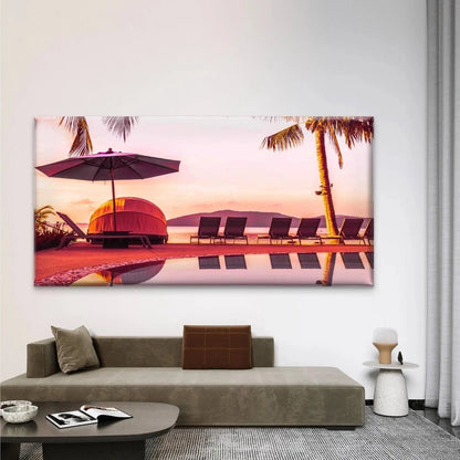 Luxury Beach Resort at Sunset Wall Art Canvas Office Home Room Framed 120x60cm