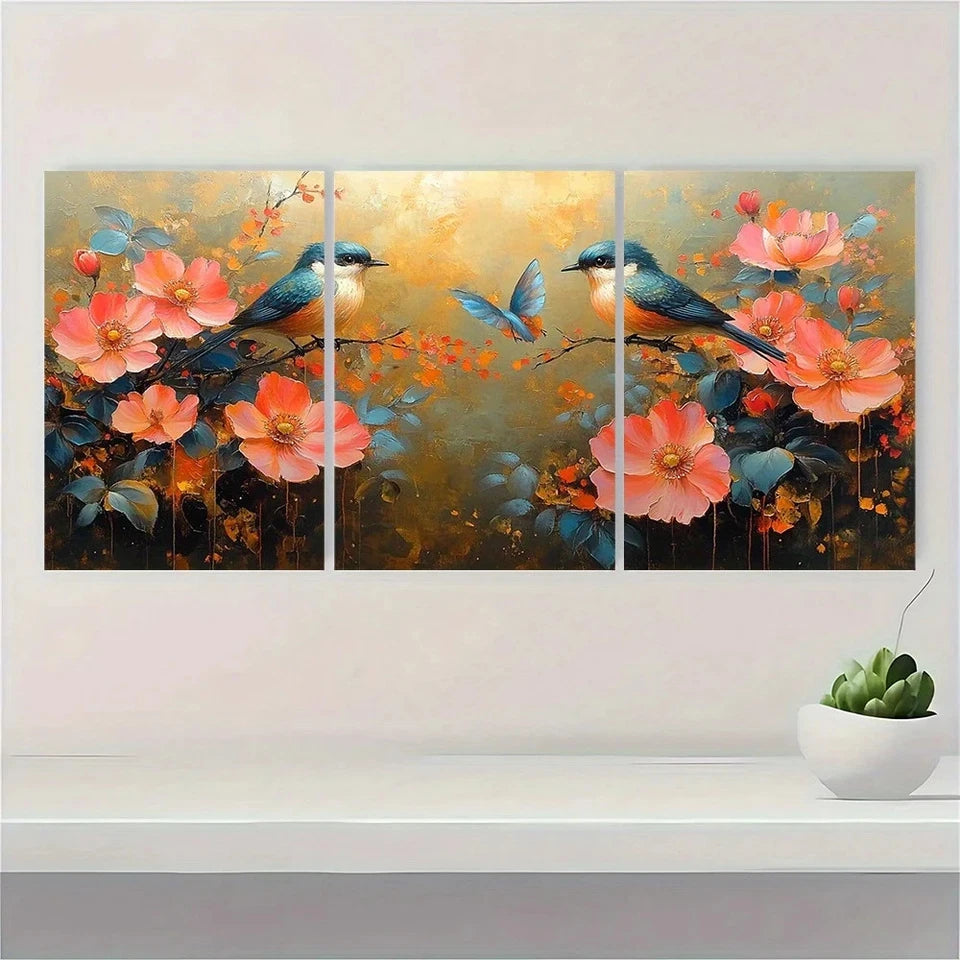 3pcs Beautiful Painting of Flowers And Birds Wall Art Set Canvas Framed 40x60cm - High Quality Print 100% Australian Made Wall Canvas Ready to Hang - Bella Home Decor