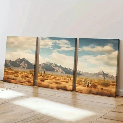 3pcs Vibrant Mountain Range & Cactus Scene Wall Art Canvas Unframed - High Quality Print 100% Australian Made Wall Canvas