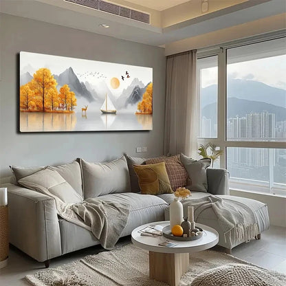Serene Autumn Landscape Wall Art canvas office home room framed 120x60cm