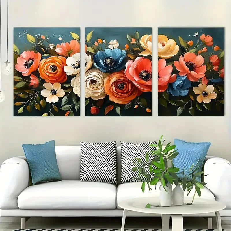 3pcs Bold Floral Bouquet Abstract Perfect Wall Art Set Canvas Framed 40x60cm - High Quality Print 100% Australian Made Wall Canvas Ready to Hang - Bella Home Decor